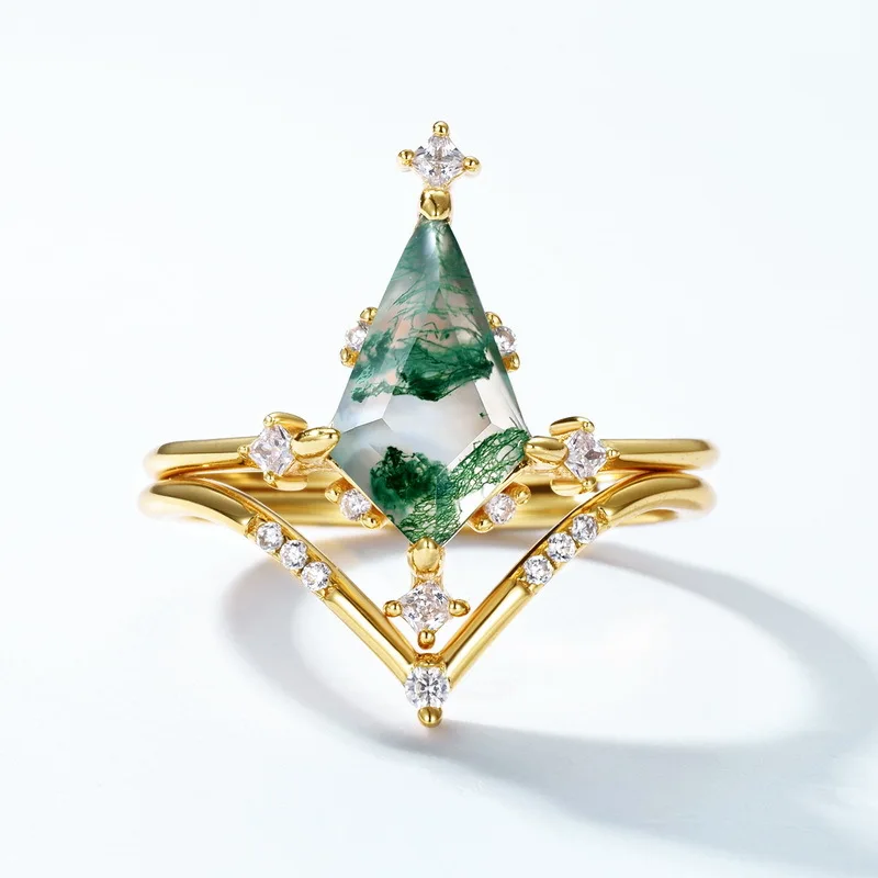 925 Sterling strieborný drak Cut Gemstone Rings pre ženy Prírodné 7*12 mm zelený machový agát jedinečný zásnubný večierok Darček jemné šperky