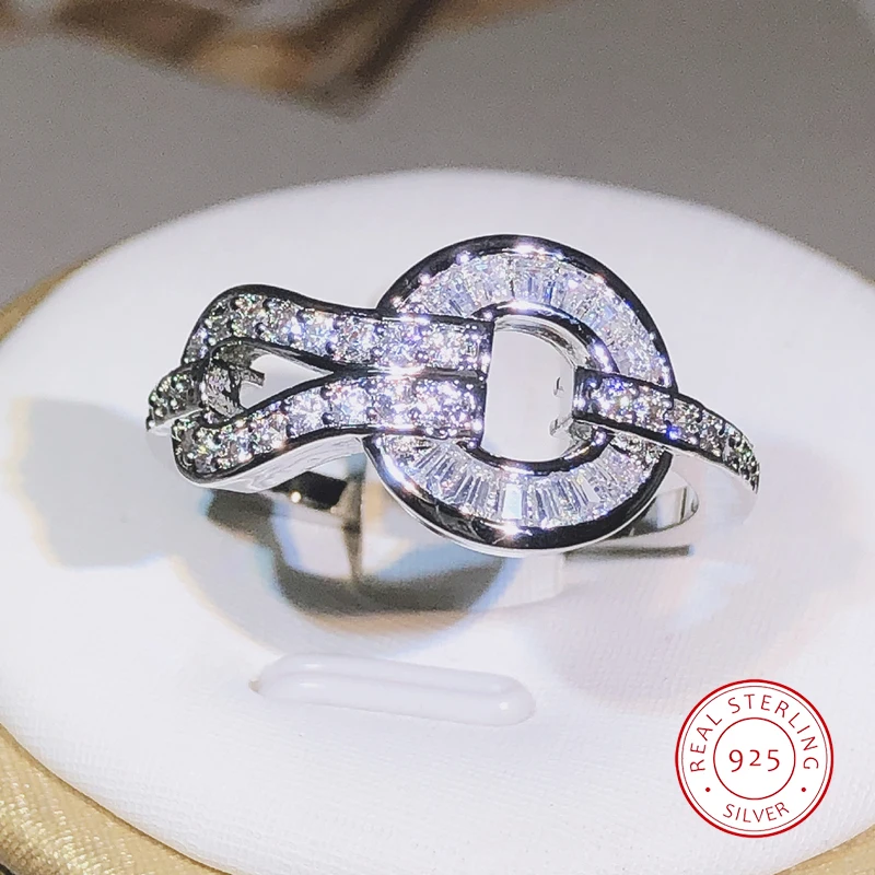 925 Sterling strieborný geometrický okrúhly kľukatý prsteň Dámske šperky Party darček k narodeninám Darček vhodný pre ženy