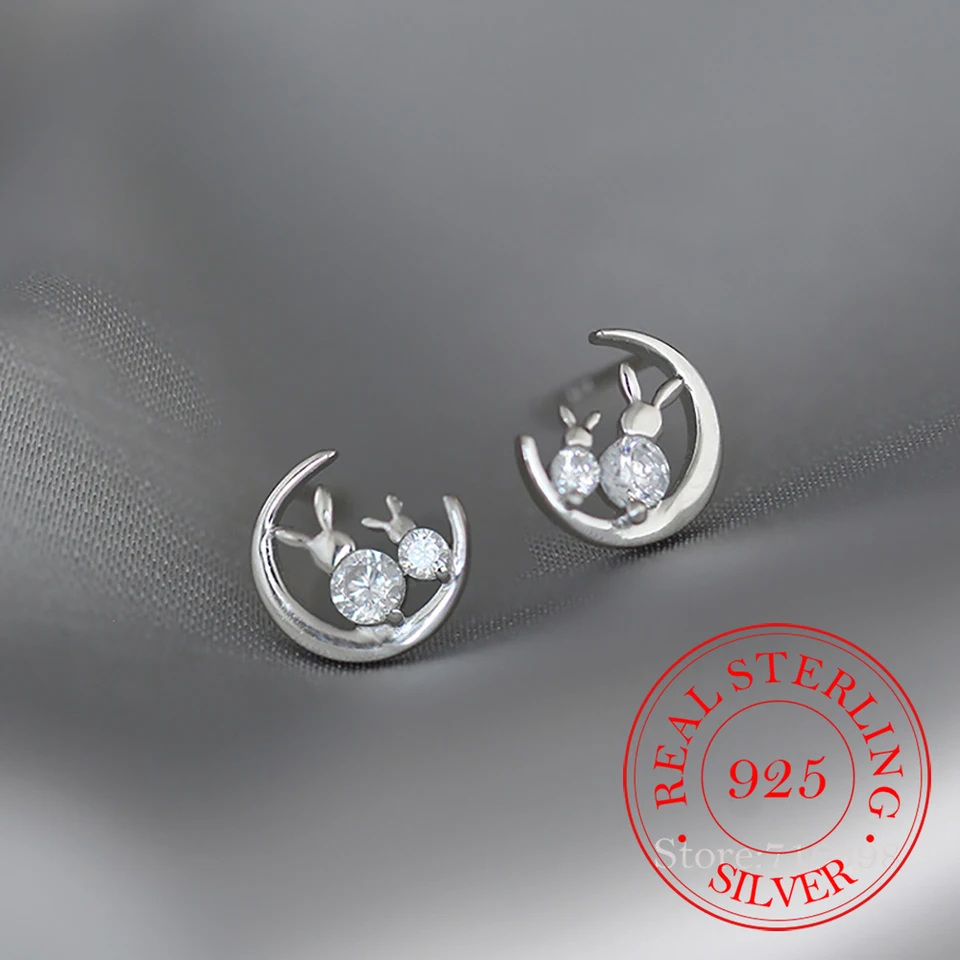 925 Sterling strieborný krištáľový mesačný králik náušnice pre ženy svadobný darček Žena Pendientes Mujer Moda Aretes de Mujer