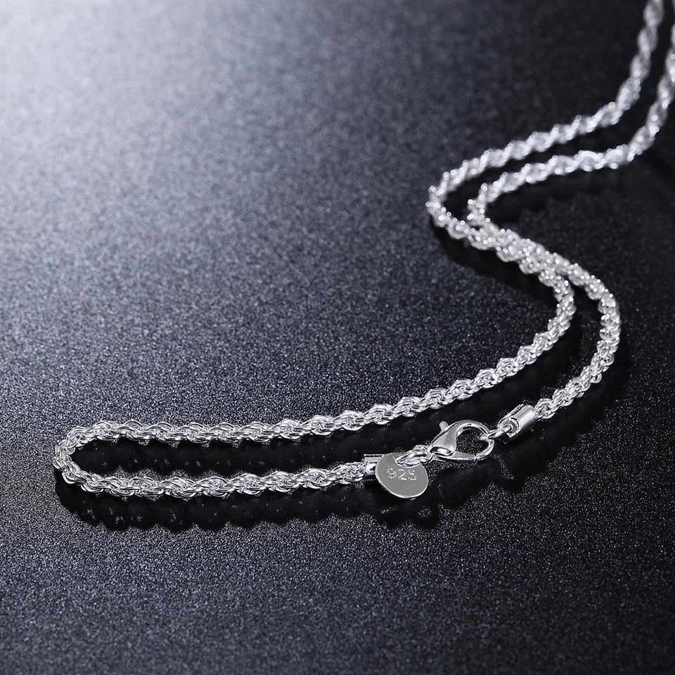 925 Sterling strieborný náhrdelník 16/18/20/22/24 palca Krásne 3 mm skrútené lanové reťazce pre ženy módne šperky darčeky