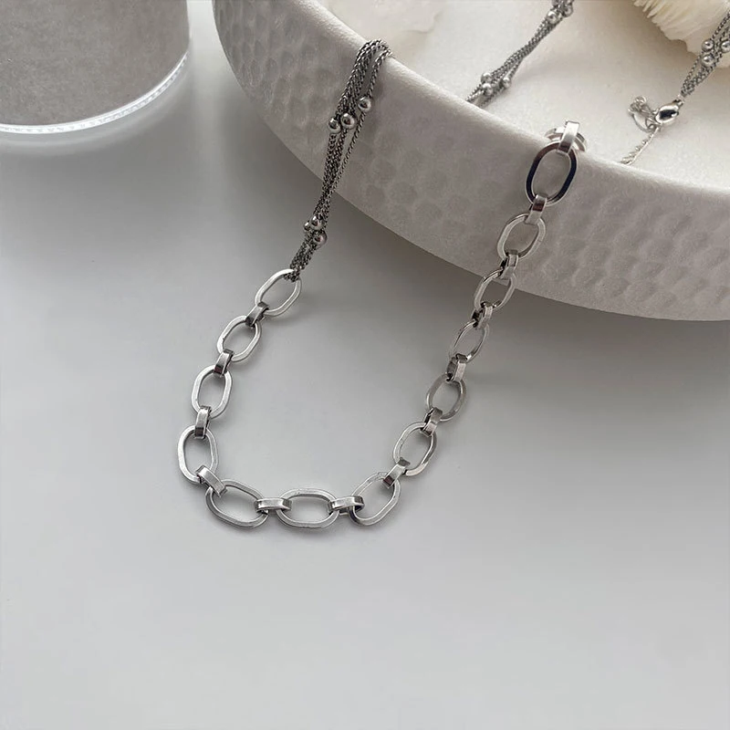 925 Sterling strieborný náhrdelník punk asymetrický reťazec korálkový kruh geometrický pre ženy dievčenský darček darček darček dropshipping Wholesale