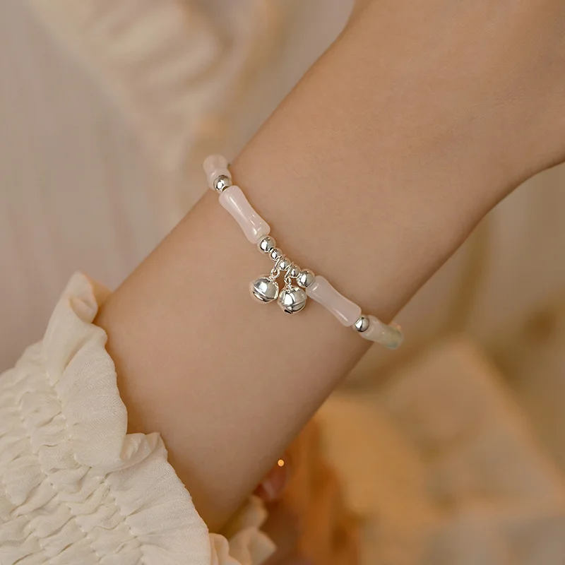 925 Sterling strieborný náramok jade zelený biely zvonček bambus geometrický punk pre ženy dievča módne šperky darček Dropship Veľkoobchod