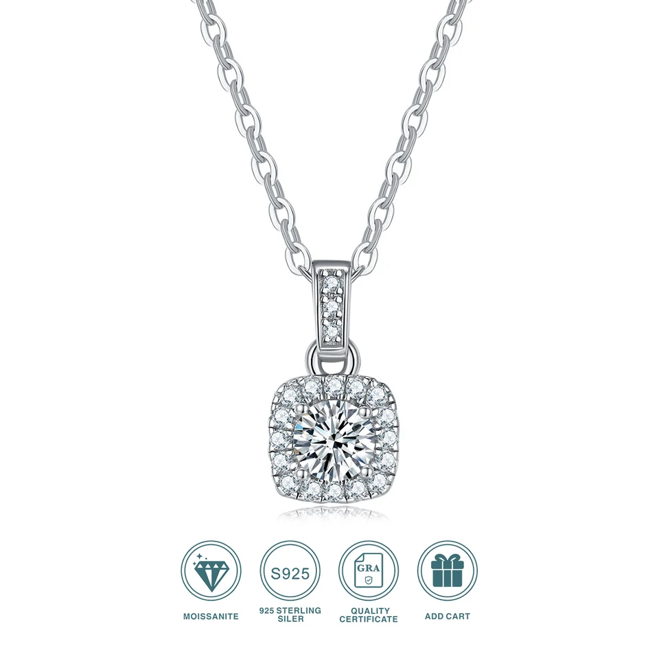 925 Strieborný prívesok na pokovovanie rhodia pre ženy ROUND 1/2/3CT Lab Diamond Luxusný Moissanit Gemstone Prívesok Náhrdelník na svadbu