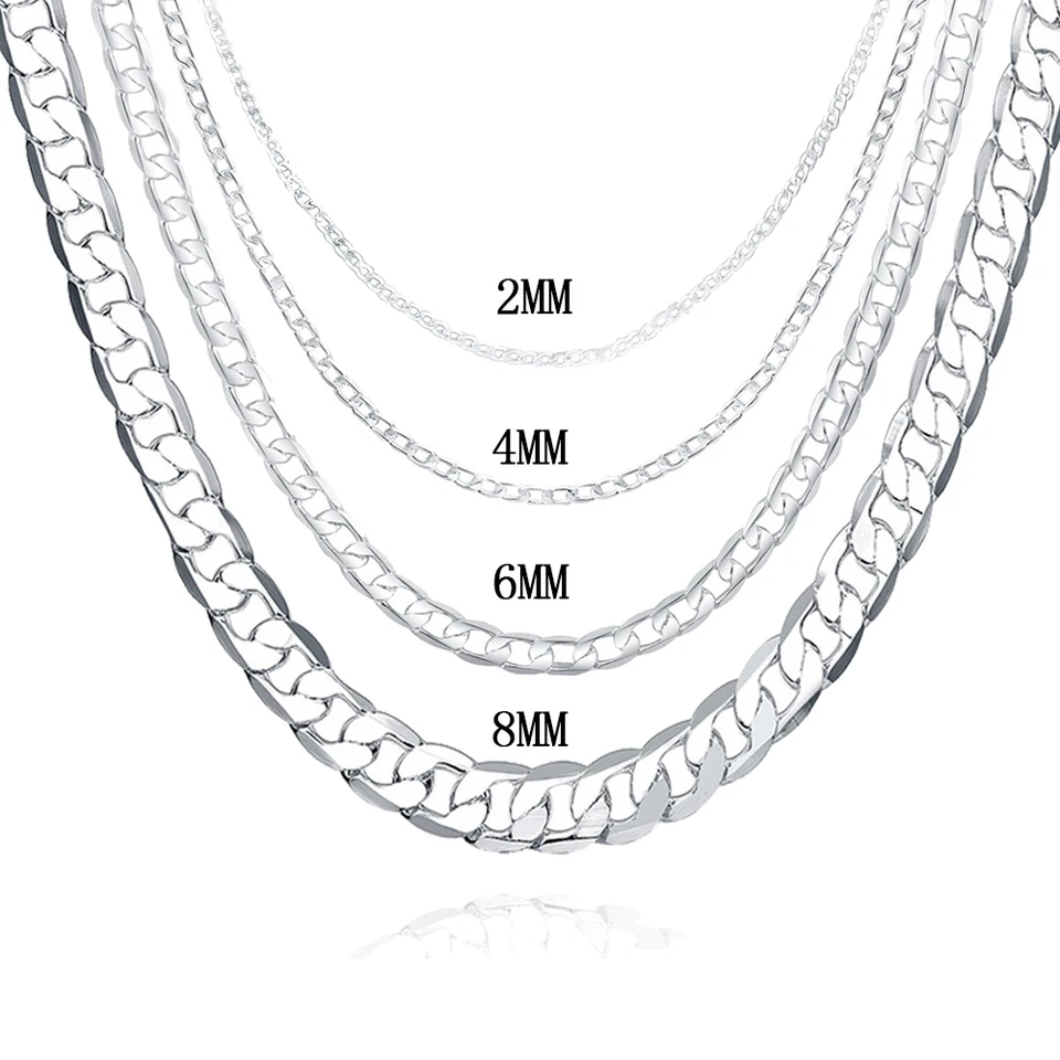 925 Striebro 2 mm/4 mm/6 mm/8 mm taliansky kubánsky obrubník Náhrdelník Žena Muž Spevný strieborný figarový reťaz náhrdelník Klasické šperky