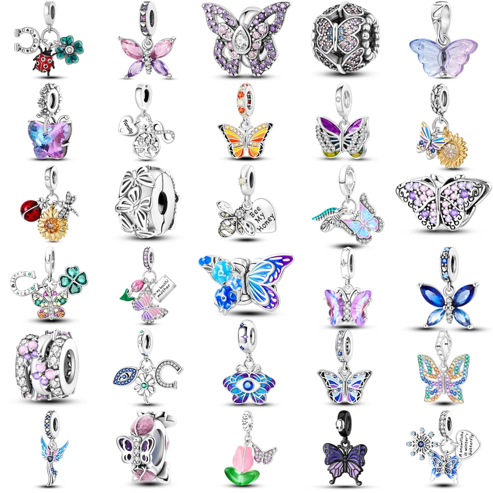 925 Striebro Sparking Butterfly Prendants Fit Fit Original Pandora náramok náhrdelník DIY korálky pre ženy