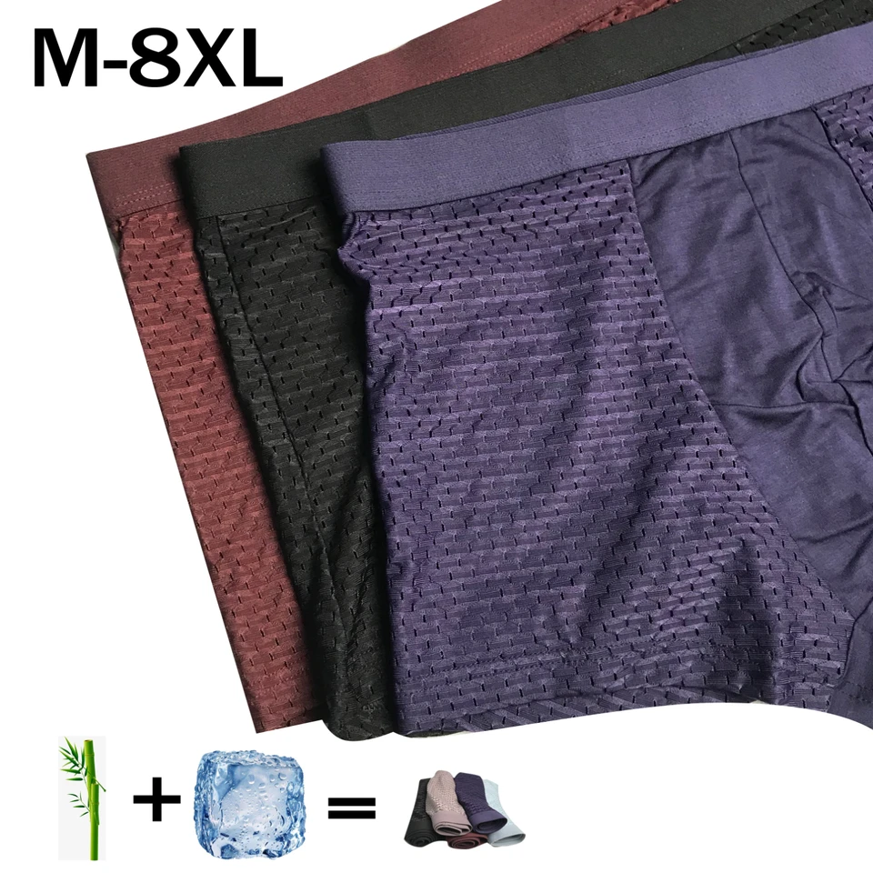 95%bambusové vlákno rozkrok a ľadové hodvábne sexy nohavičky Páns priedušné sieťou nedotknuté mužské boxery plus veľkosť 4xl 5xl 6xl 7xl 8xl 9xl