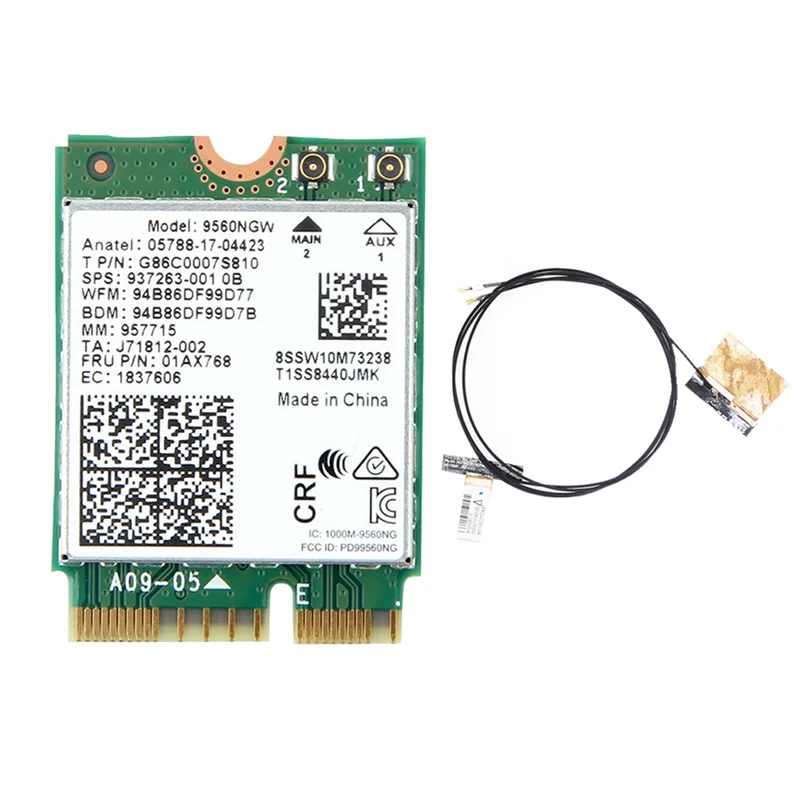9560ngw WiFi karta+anténa 1730 Mbps Wireless AC 9560 Dual Band 2,4G+5G BT 5.0 802.11ac M.2 CNVI 9560NGW Wireless Adapter