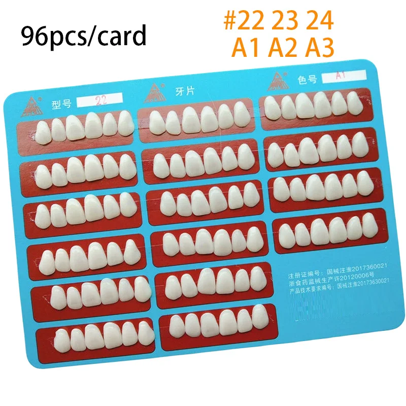 96ks/karta ultra tenké zubné zuby Dýhy živice Dočasné bielenie koruny Porcelánu Horná predná časť #22 #23 #24 A1/A2/A3