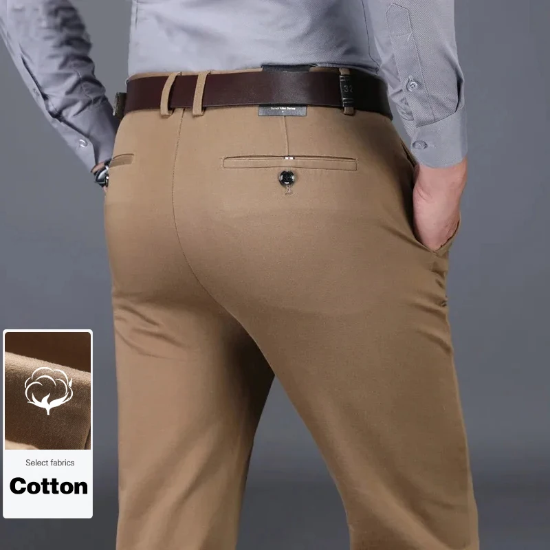 98% Cotton Classic Pánske obchodné biznis priame neformálne nohavice Spevný úsek High Pase Kancelárie Mužská značka Čierny khaki