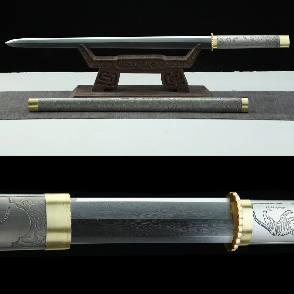 99 cm Double Dragon Play korálky Damascus oceľový plášť samurai jednoduchý meč s mečom stredoveké ostré zbrane bojové umenia katana