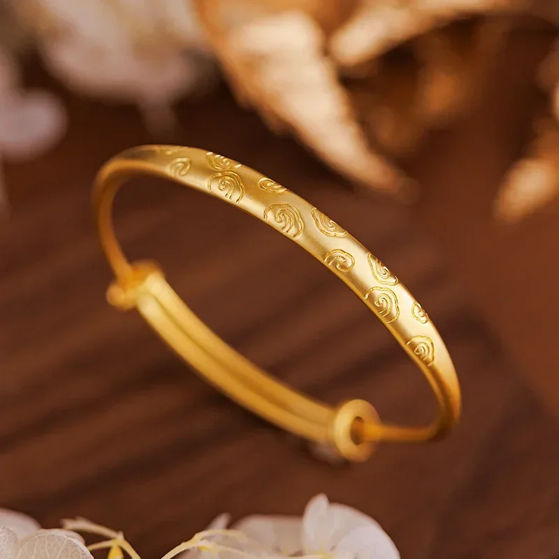 9999 Real Gold 24K Priaznivý cloudový vzor Push-Pull-Pull, etnický štýl K zlatá matná textúra Podvový oblak náramku