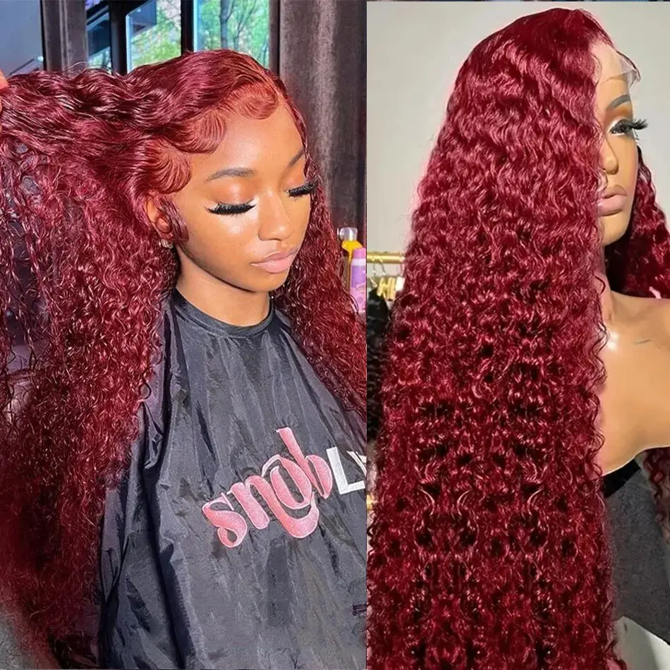 99J Burgundsko 13x6 HD Lace čelné ľudské vlasy parochňa 30 40 palcov Burgundska hlboká vlna 13x4 frontálne červené kučeravé parochne Remy pre ženy