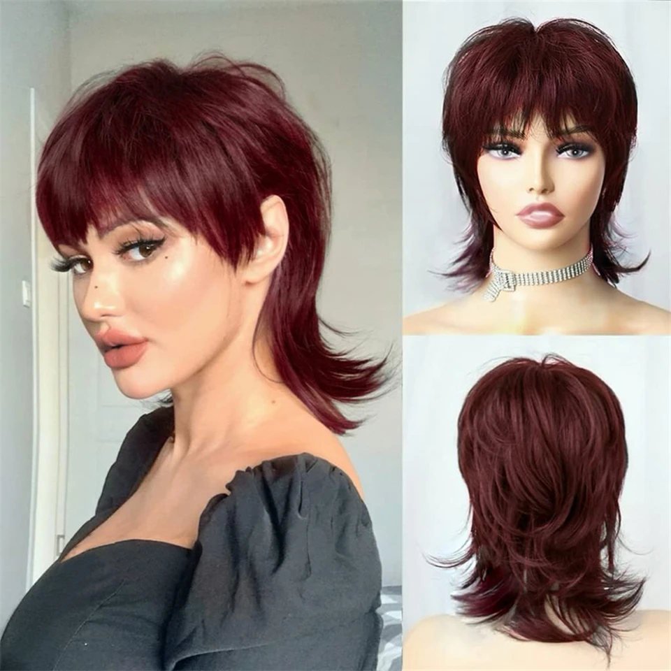 99J Human Hair Mullet Parochňa Pixie Cut Parochňa 70s 80. storočia Plnko vyrobená parochňa s ranami krátkym chlpatý