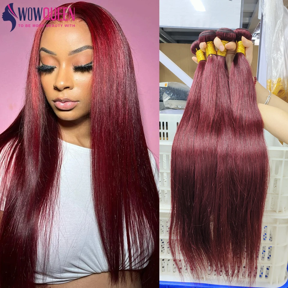 99J Rovné brazílske ľudské vlasové zväzky Burgundské zväzky Červené rovné vlasy Bundles 1/3/4 PCS Remy Bundles Vydáva predlžovanie vlasov