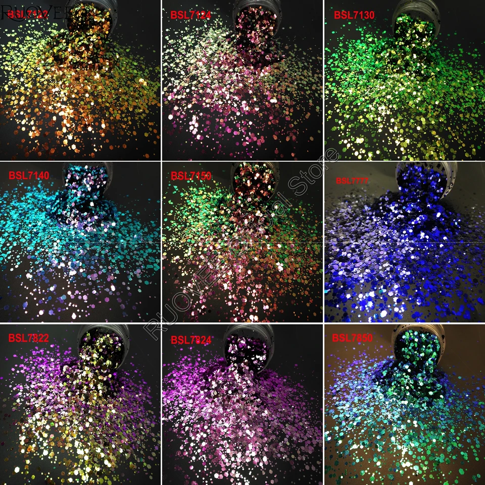 9Colors Chameleon Glitter Mixal Metallic Luster Hexagon Shape Nail Art pre remeselnícke dekorácie make -up facepainting DIY príslušenstvo