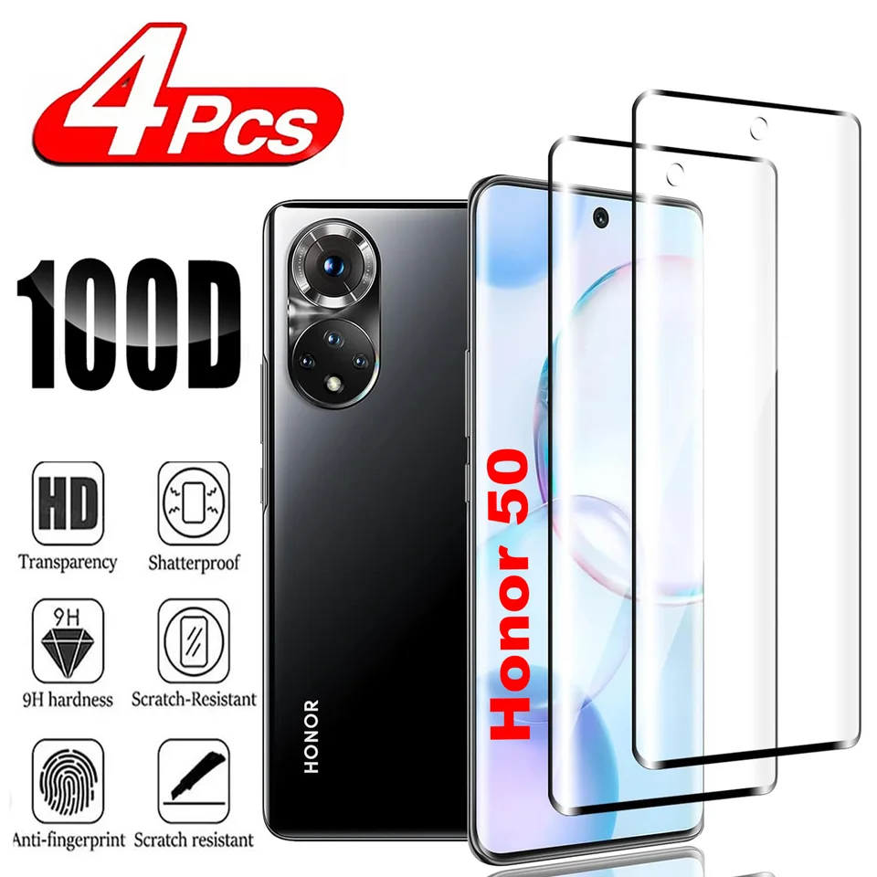 9h zakrivené štyri strany lepidlo na lepidlo Temperované sklo pre Huawei Honor 50 2/4ks