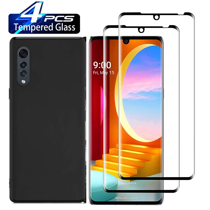 9H Zakrivené štyri strany lepidlo Tmladené sklo pre LG Velvet 5G LG G9 LG WING WING LM-G900N LM-G900EM 2/4ks