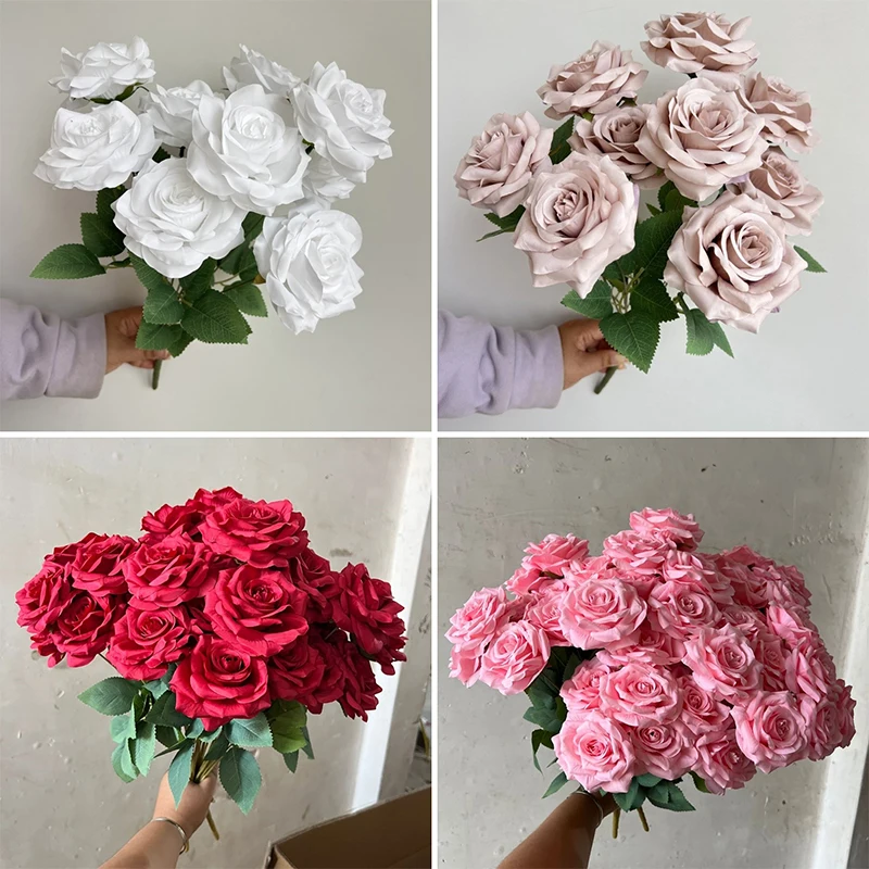 9heads Diamond Roses kytica umelý kvet biely slonovina Red Brown Rose falošná ruža Falošná ruža obývacia izba dekorácia svadba