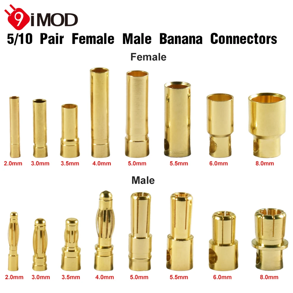 9imod 5/10Pair RC Bullet Connectors 2/3/3,5/4,0/5/5,5/6/8 mm mužský ženský banánový konektor konektor