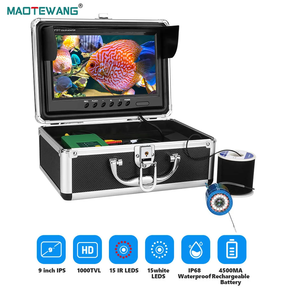 9inch 15m 30 m 50 m Fish Finder pod vodou rybárska kamera 4500 mA batériu IP68 nepremokavé dvojité žiarovky pre rybolov na ľad/more/rieka