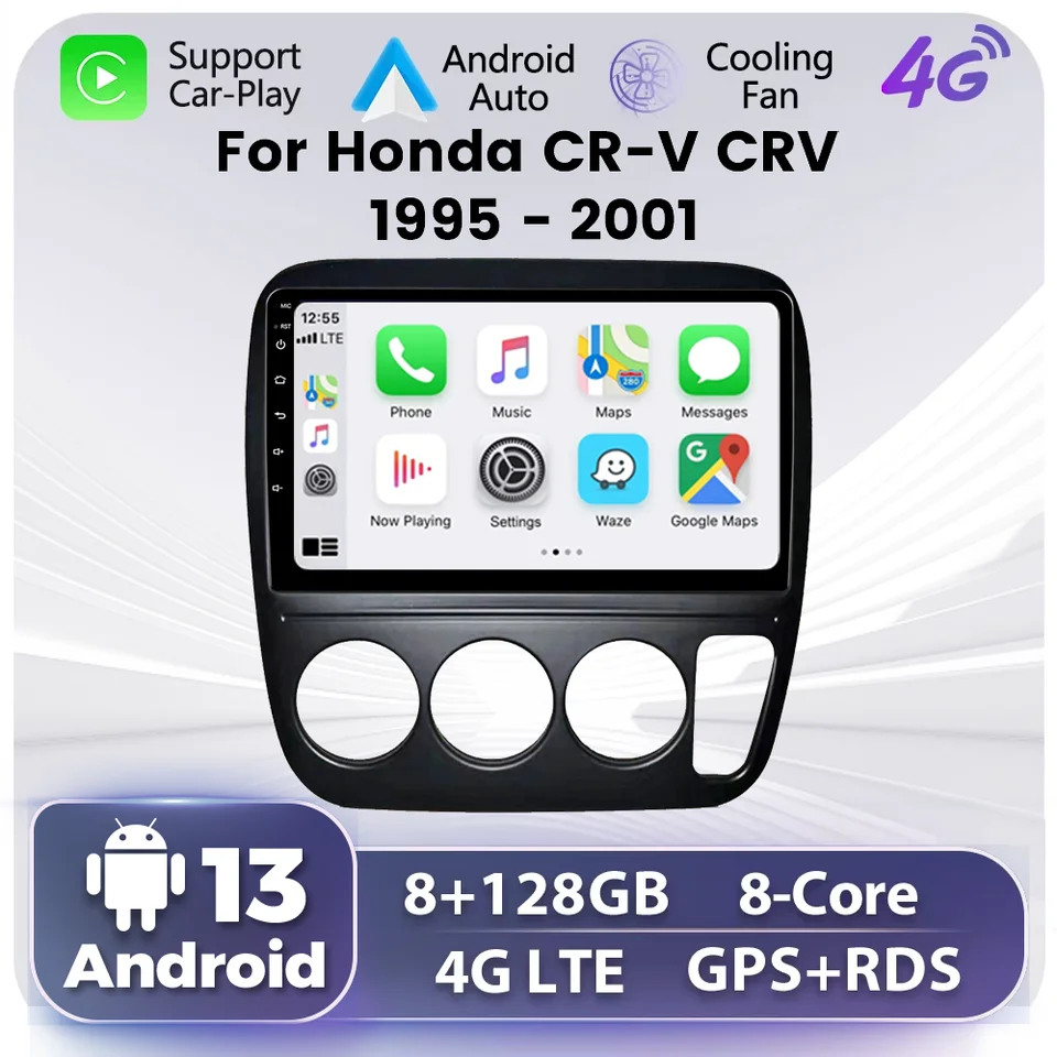 9inch Car Android 13 CarPlay 2 Din pre Honda Crv CR-V 1997-2001 Multimediálny hráč stereofónny Autoradio navigácia WiFi 4G