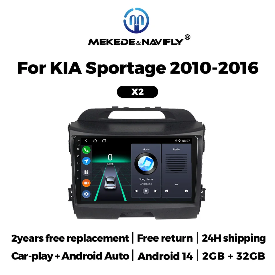 9inch IPS Screen Car Stereo Radio pre Kia Sportage 3 4 SL 2010-2016 GPS Navigation CarPlay+Automatické auto multimediálne MP5 Video Player