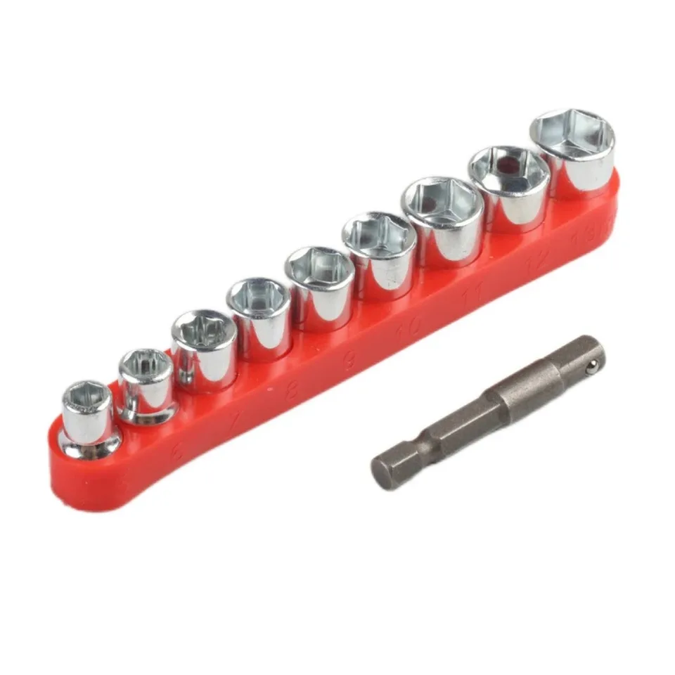 9pc 5-13 mm šesťuholníkový rukáv hlava Xiaofei 6,35 mm štvorcová konverzná konverzia sada elektrických nástrojov