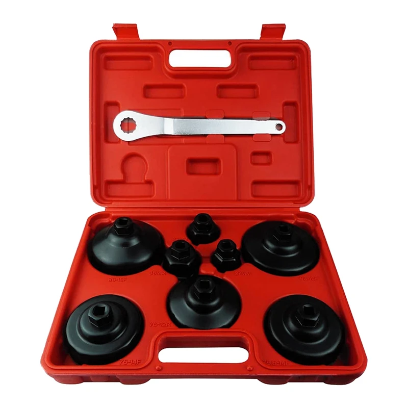 9pc olejový kruhový klinový kľúčový súprava kľúča Olejová svedok Filter Set Filter Cysting 27 mm, 32 mm, 36 mm, 74 mm, 75,6 mm, 76 mm, 86 mm, 93 mm