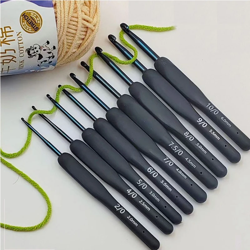 9pcs 2-6 mm mäkká rukoväť ergonomické háčkovacie háčiky Nastavte hliníkovú ihlu Hadiečka Háčka