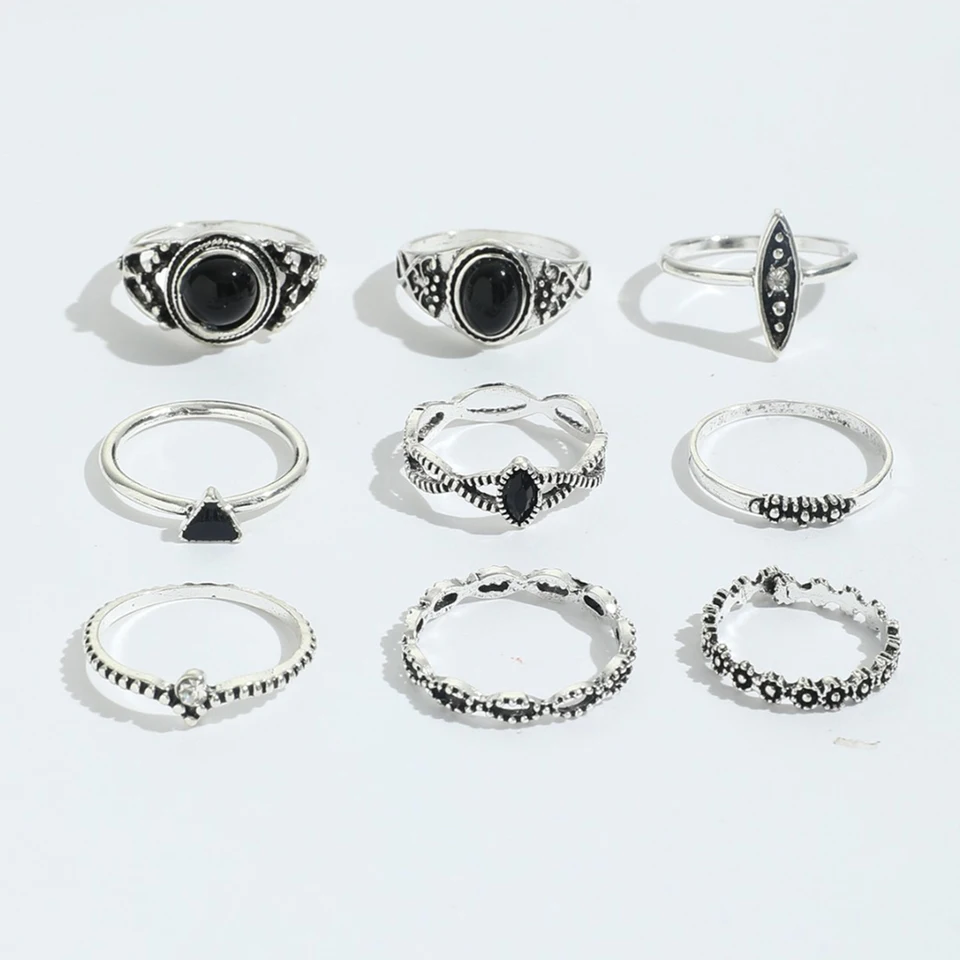 9pcs Black Retro Knuckle S Comfort Fit Vintage Knuckle Set na zoznamovanie nákupných prstov