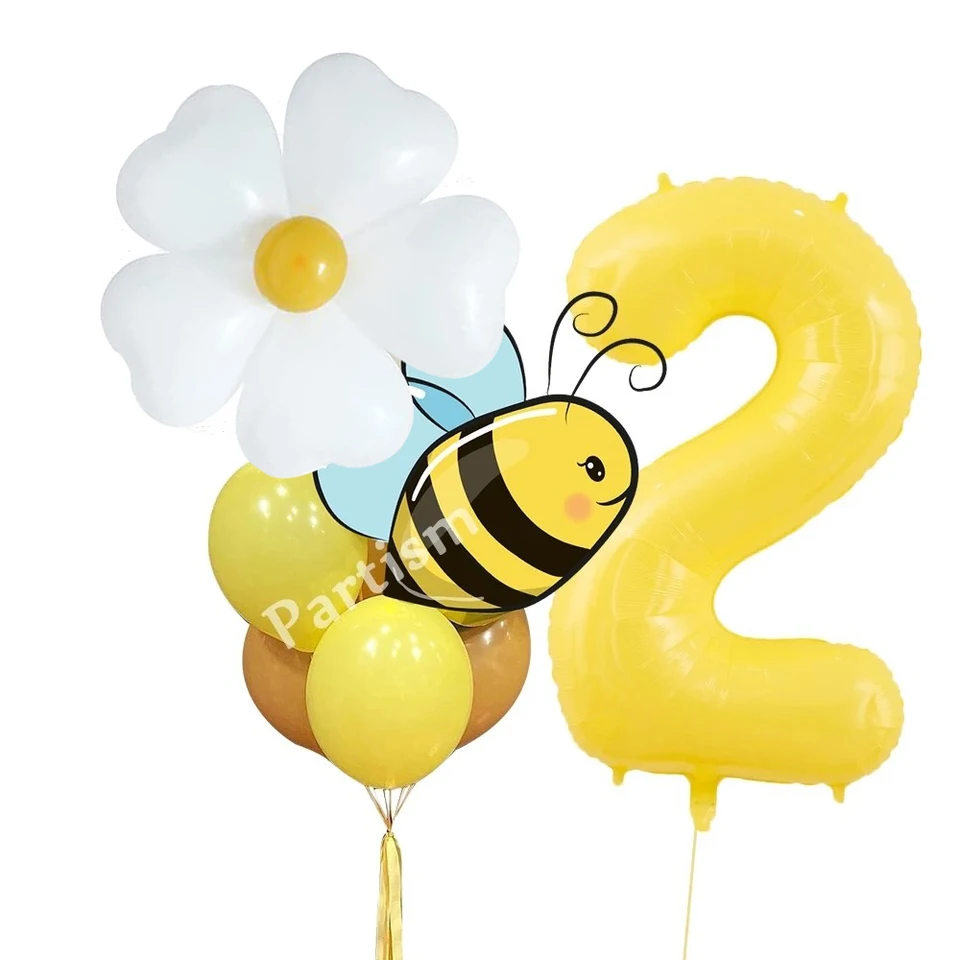 9pcs carton včelí balóny biele Daisy kvety číslo balón pre deti Happy Bee Day tematický deň narodeninovú oslavu Decoration Supplies