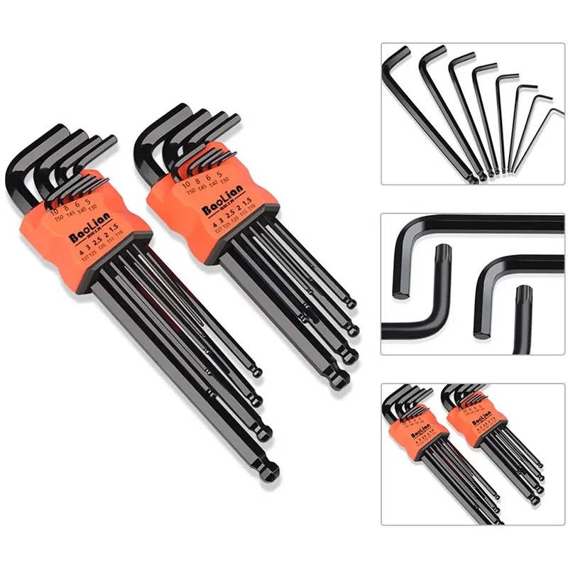 9pcs hexový kľúč set Allen Wrench Allen Screwdriver Tool Square Wrench Torx Vnútorný šesťuholníkový dlhý guľový koniec l Key 1,5 - 10 mm