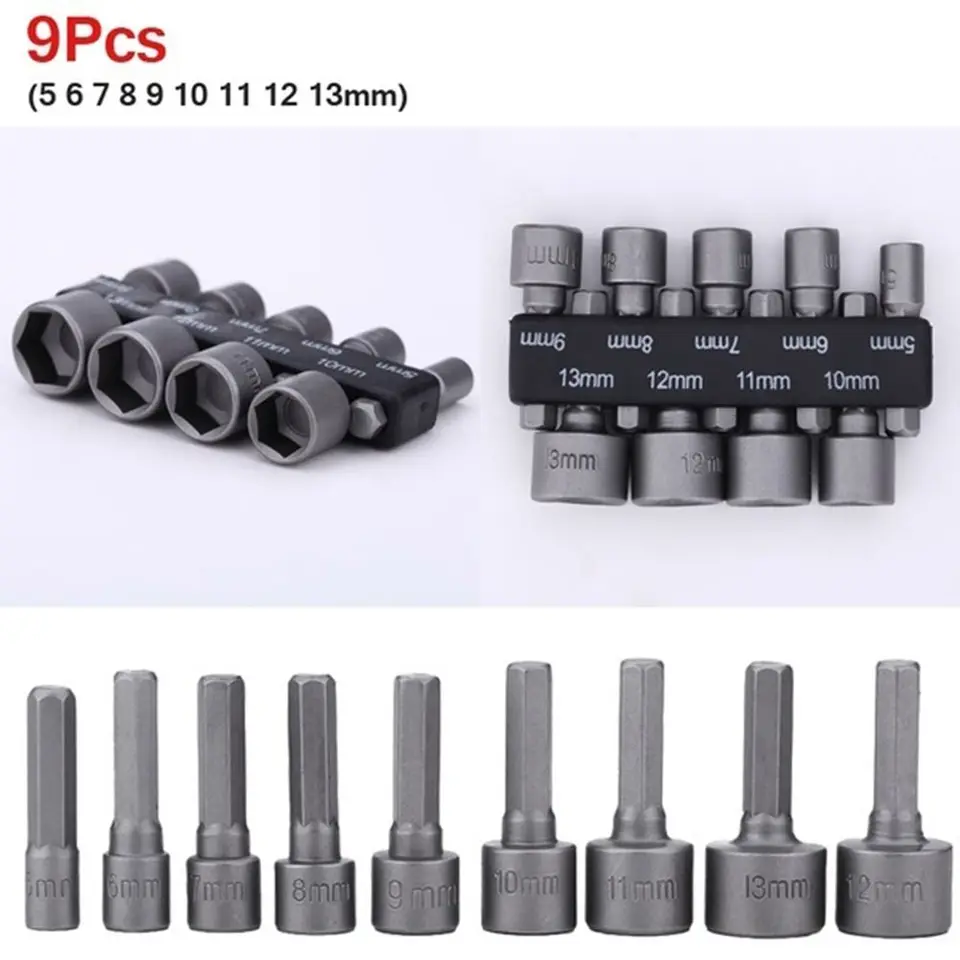 9pcs/set 5 mm-13 mm hex hex Sockets Sleeve DzZzles Nut Driver Set skrutkovač