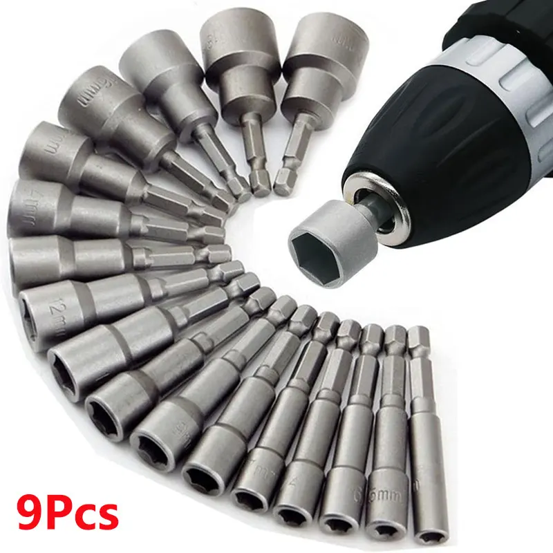 9pcs/set 5 mm-13 mm hex hexové zásuvky rukávy dýzles sada matica Sada skrutkovača sada SchroeVendraaier Set Bits Sets Socket Kely