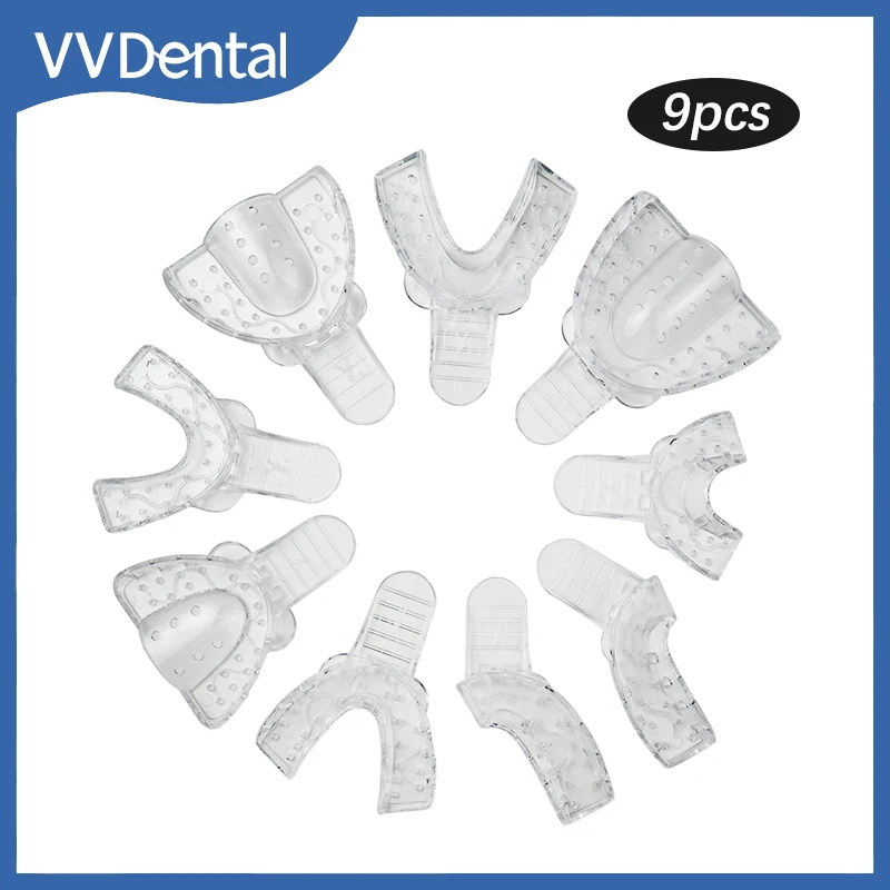 9pcs/set Dental Impress Trays Plastické jednorazové priehľadné zubné zubné zubné nástroje