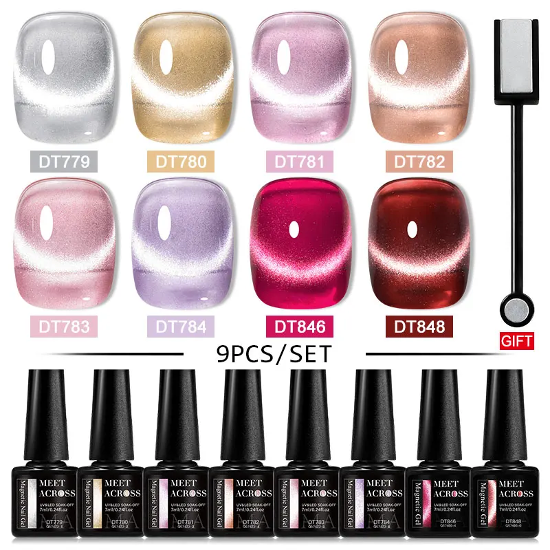 9pcs/set nude Crystal Cat Magnetic Gel na nechty lak na nechty Cat očné efekty nechty polopermanentné lak na nechty namočené z UV gélových zásob nechtov