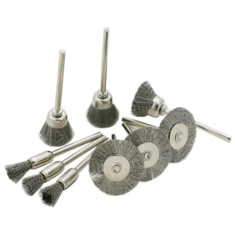 9pcs/set oceľový drôt mosadz Mini kefka Rotačný nástroj pre dremel vŕtacie leštenie brúsne koleso T Malé kefové príslušenstvo