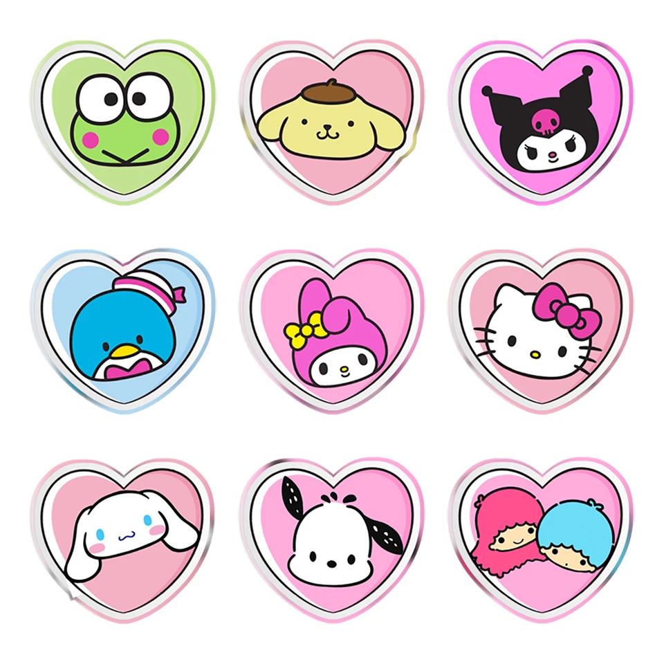 9pcs/ set Sanrio Hello Kitty Friends Vytlačené priehľadné akrylové flatback Chram Craft for Phone Case Case Bows Badge prívesok