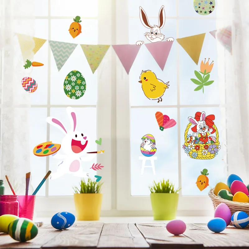 9pcs Veľkonočný zajačik okenné nálepky roztomilý králičk