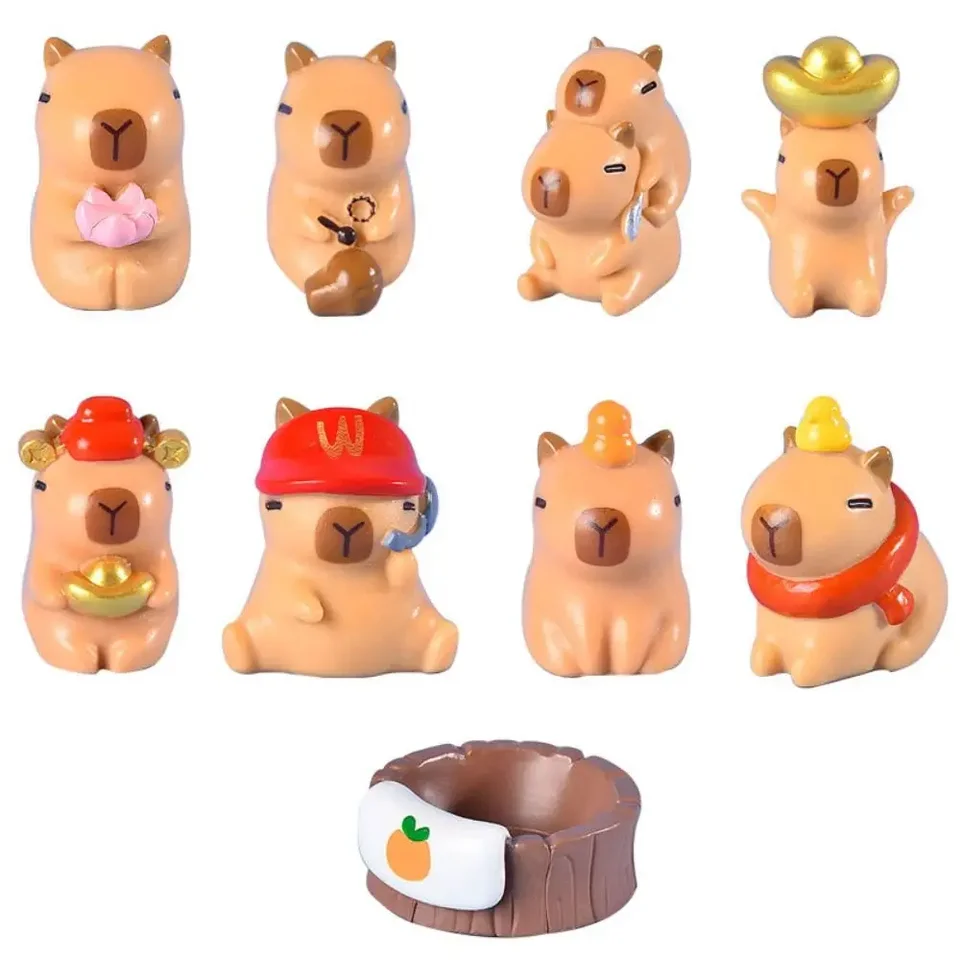 9pcs živica miniatúrna kapybara figuríny Multicolor DIY Cartoon Capybara Sochy Príslušenstvo Car
