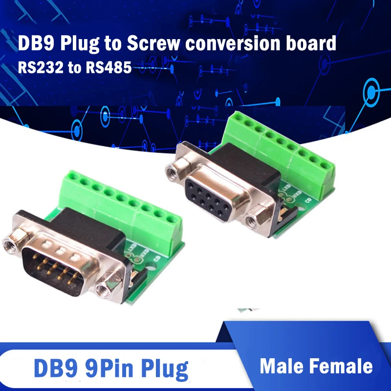 9pin skrutka DB9 samec adaptér pre koncový blok 9, 9 jadro RS232 až RS485 Konverzná zátka 9pin spájkovacie konektory