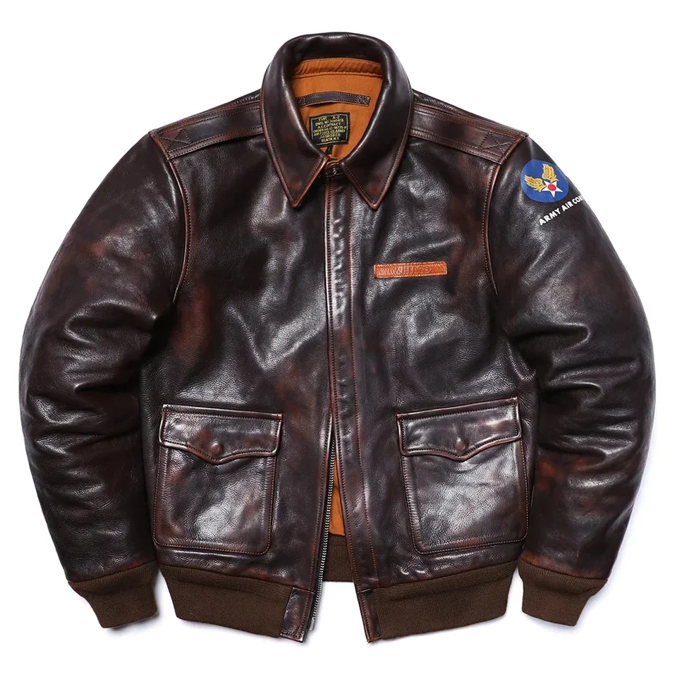 A-2 v štýle 1,6 mm hrúbka CowHide Air Force Men Zelenina opaľovanie Originálne kožené letové bunda Motocykel A2 oblečenie A2
