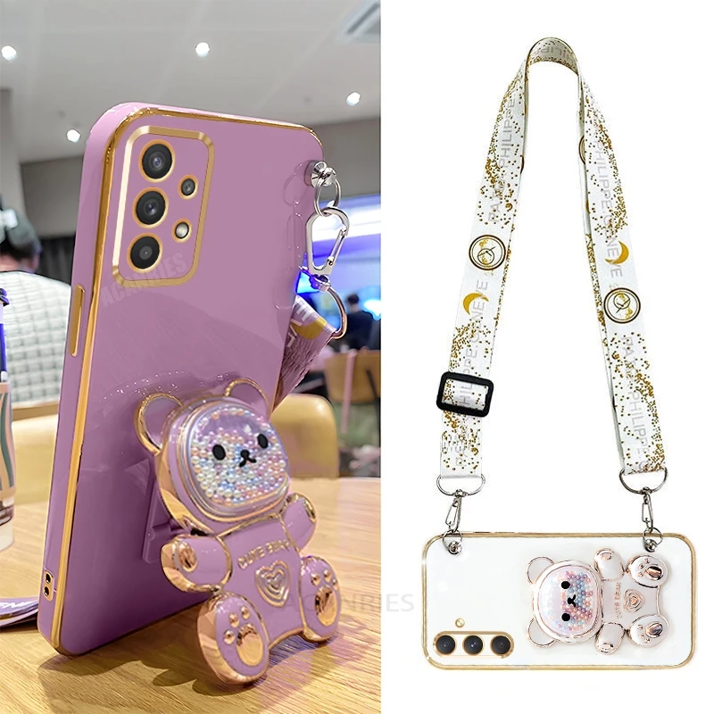 A 52 53 33 23 13 13 Crossbody Lanyard Bear Silikón pre Samsung Galaxy A32 A52 A72 A13 A23 A33 A53 A73 4G 5G Cover A52S