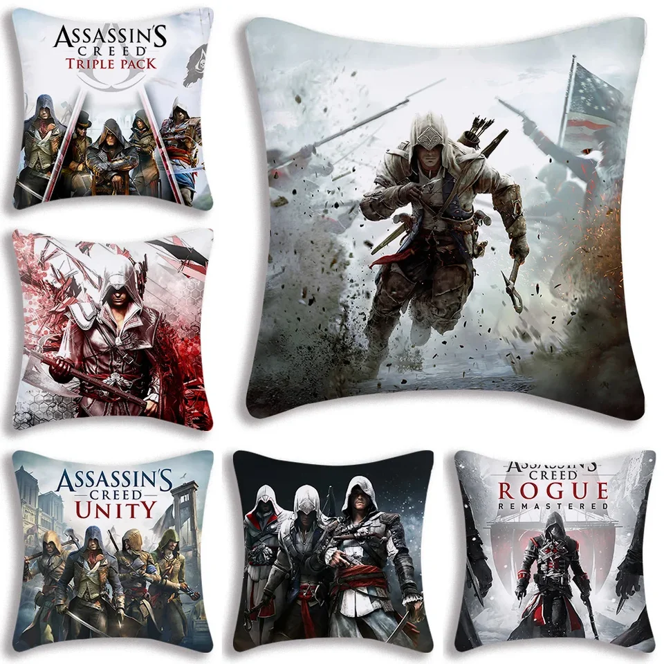 A-Assassins Creeds vankúš zakrýva karikatúru Dekoratívnu domácu obojstrannú tlač krátky plyšový roztomilý vankúšový kryt