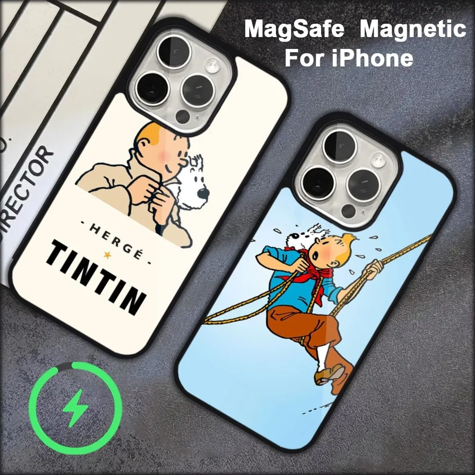 A-Aventures Cartoon T-T-Tintins Pase pre iPhone 15 14 13 12 11 Pro Max Plus Magsafe Black Soft Cover