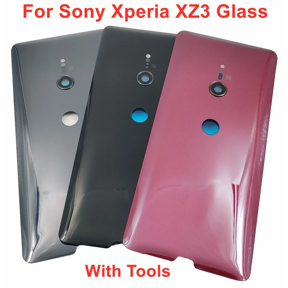 A +++ Gorilla Glass Glass zadné veko pre Sony Xperia XZ3 Tvrdý kryt batérie Zadné dvere Panel shell shell s obalom s lepidlom pre šošovky fotoaparátu