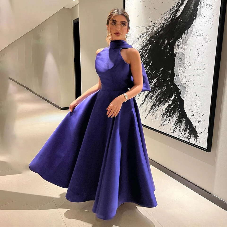 A-line Pleat bez rukávov bez rukávov večerné večere šaty Solid Color Satin Chic a sofistikovaný promo Gowm платья на торжест vám