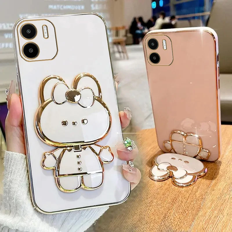 A1plus make -up zrkadlo roztomilý ružený držiak telefónu zapnuté pre Xiaomi Redmi A1 plus Redmia1 Girl Woman Používa sa zadný kryt