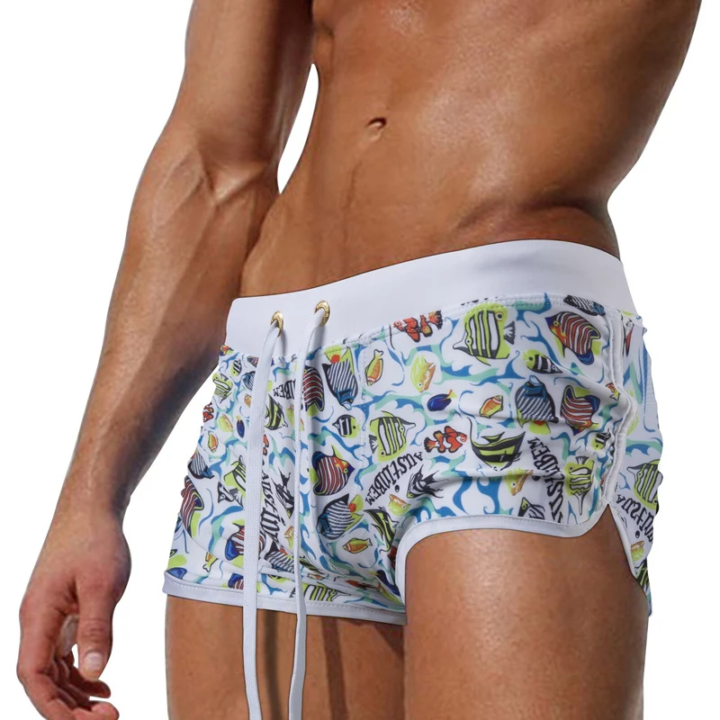 A276 AUSTINBEM Pánske plavky Sunga Sea Fish Printing Muž plaviek plávajúce kmene BOXER BREAT Plážové nosenie dosky plávanie šortky banador