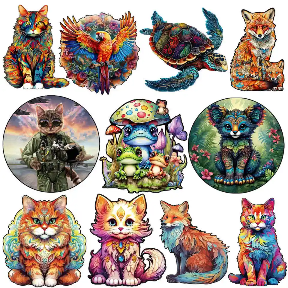 A3 A5 Drevená puzzle pre dospelých Deti Drevené DIY Cat Cat Animal Wood Darček Darček Drevené Jigsaw Family Game Fun Jigsaws